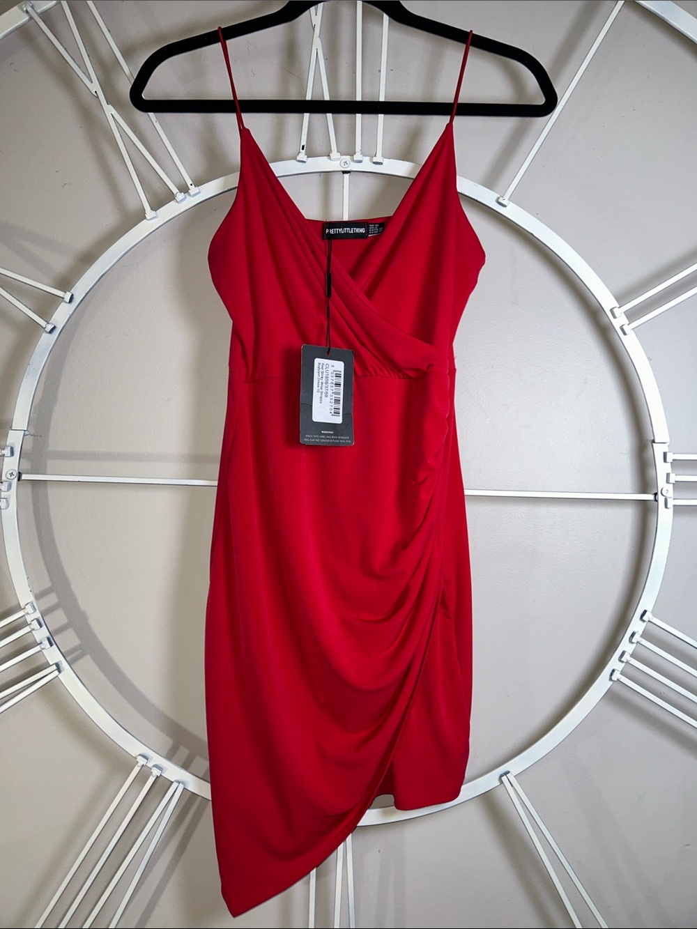 NWT PrettyLittleThing Red Draped Wrap Mini Asymmetric Dress